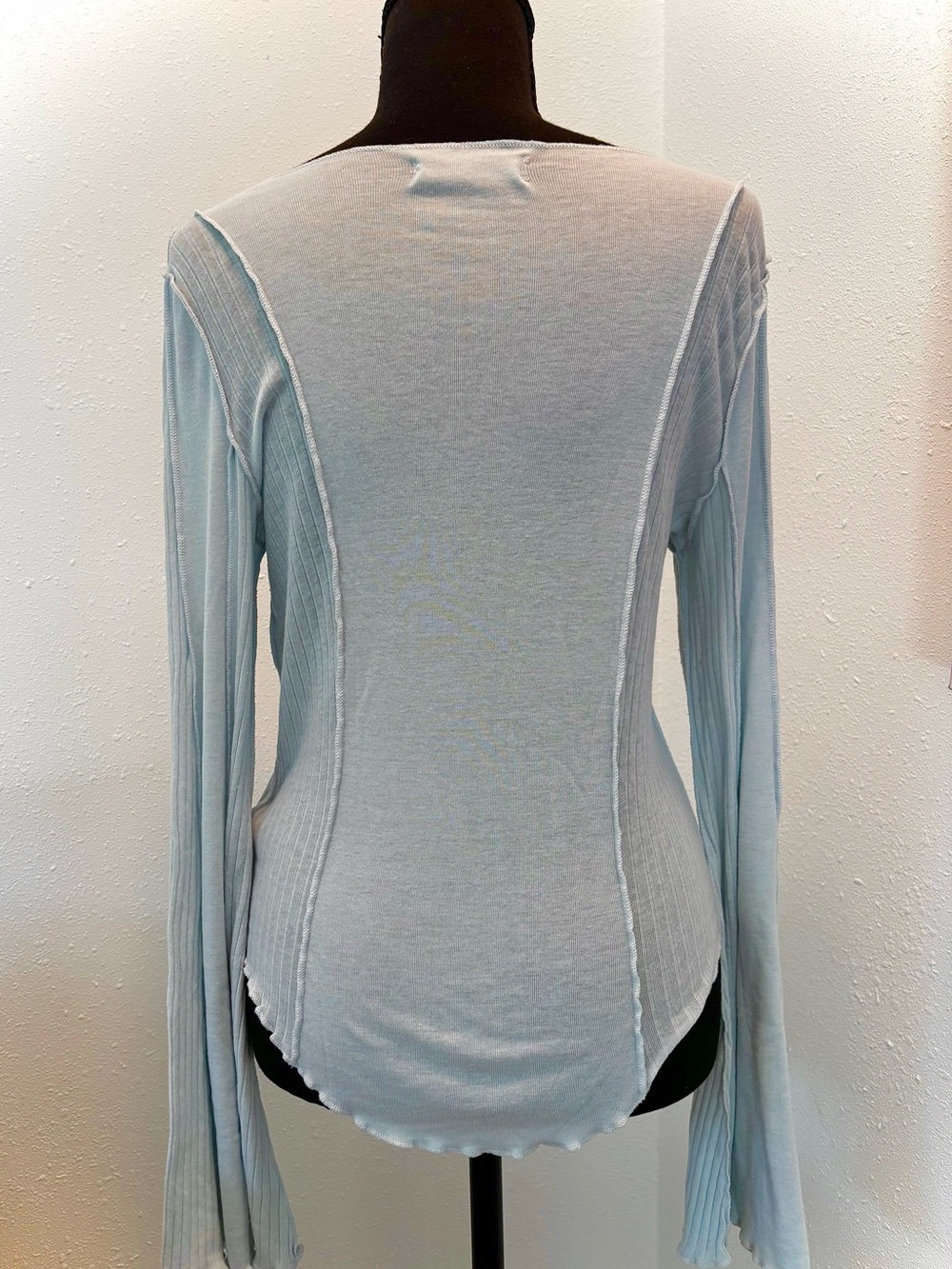 We The Free Pale Blue Long Bell Sleeve Scoop Neck Top - Picture 3 of 4